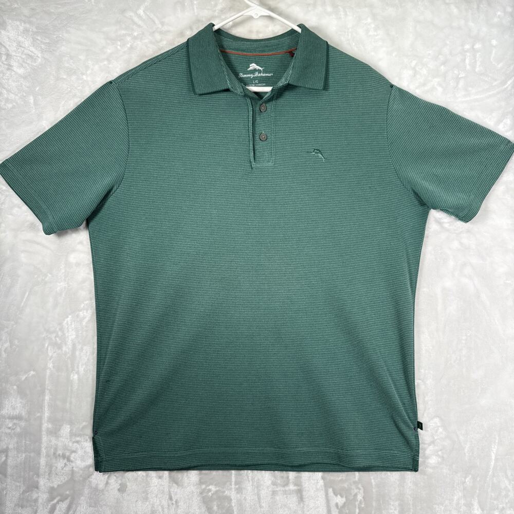 Tommy Bahama Men’s Aqua Aloha Striped Polo Shirt Size Large.